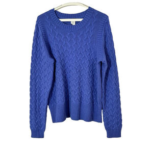 💚$55/2 J. Crew Cable Knit Angora Wool Crew Pullover Sweater Blue XL Cottagecore